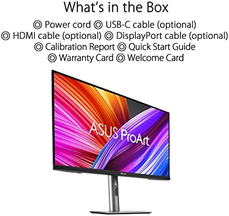 ASUS ProArt Display 27” 4K HDR Monitor Profesional (PA279CRV) - IPS, UHD (3840 x 2160), 99% DCI-P3/Adobe RGB, ΔE < 2, Calman Verified, USB-C PD 96W, DisplayPort, Daisy-Chain, Ergonómico, Garantía de 3