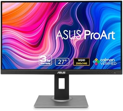 ASUS ProArt Display PA278QV 27  WQHD  2560 x 1440  Monitor  100  sRGB/Rec  709  E < 2  IPS  DisplayPort HDMI DVI D Mini DP  Calman Verified  Eye Care  Anti Glare  Tilt Pivot Swivel Height Adjustable