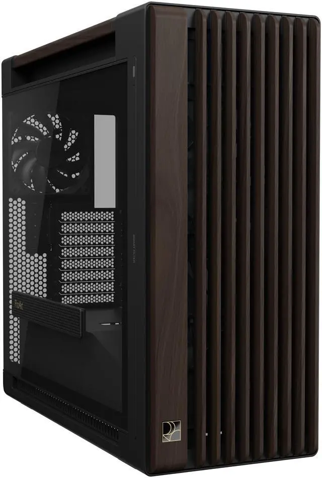 ASUS ProArt PA602 Wood Edition Modern Black E ATX Mid Tower Case with Tempered Glass  Supports 440mm GPUs  420mm Radiators  Includes One 140mm and Two 200mm Pre Installed Fans 