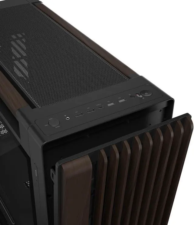 ASUS ProArt PA602 Wood Edition Modern Black E ATX Mid Tower Case with Tempered Glass  Supports 440mm GPUs  420mm Radiators  Includes One 140mm and Two 200mm Pre Installed Fans 