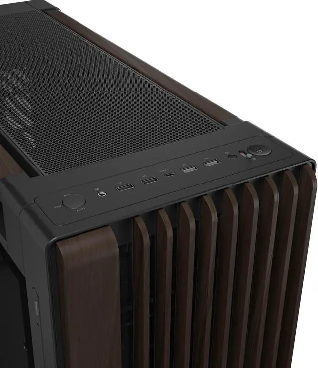 ASUS ProArt PA602 Wood Edition Modern Black E ATX Mid Tower Case with Tempered Glass  Supports 440mm GPUs  420mm Radiators  Includes One 140mm and Two 200mm Pre Installed Fans 