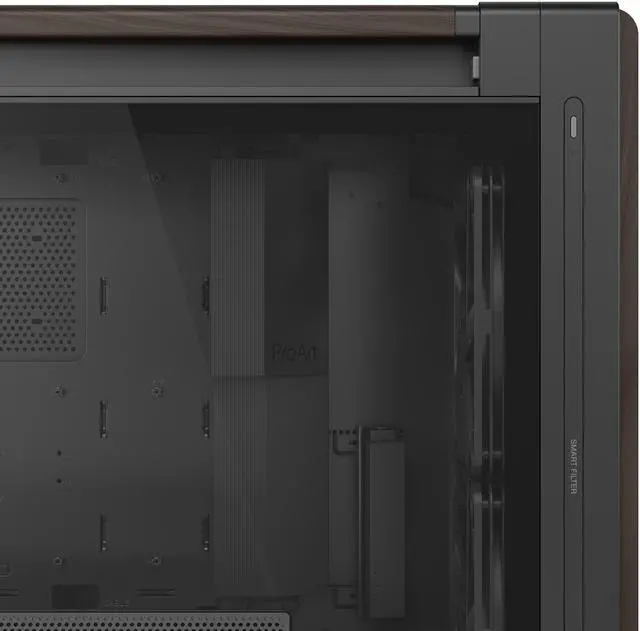 ASUS ProArt PA602 Wood Edition Modern Black E ATX Mid Tower Case with Tempered Glass  Supports 440mm GPUs  420mm Radiators  Includes One 140mm and Two 200mm Pre Installed Fans 