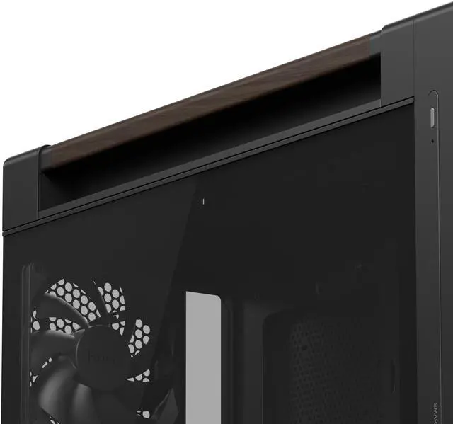 ASUS ProArt PA602 Wood Edition Modern Black E ATX Mid Tower Case with Tempered Glass  Supports 440mm GPUs  420mm Radiators  Includes One 140mm and Two 200mm Pre Installed Fans 