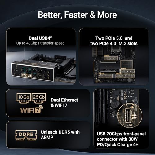 ASUS ProArt X870E CREATOR WiFi AMD AM5 X870E ATX Motherboard PCIe  5 0 x16 Slots with Full Support for Next gen GPUs  16 2 2 Power Stages  DDR5  Dual USB4   10 Gb & 2 5 Gb LAN  WiFi 7  Four M 2 Slots