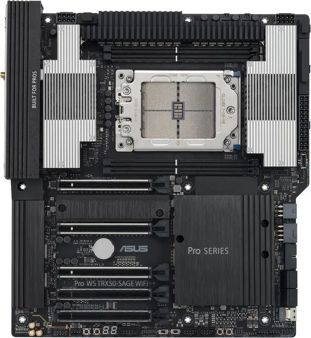 ASUS Pro WS TRX50 SAGE WIFI CEB Workstation motherboard  AMD Ryzen  Threadripper  PRO 7000 WX Series Processors ECC R DIMM DDR5  36 power stage  WiFi 7 PCIe 5 0 x 16  PCIe 5 0 M 2  10 Gb and 2 5 Gb LAN  multi GPU support