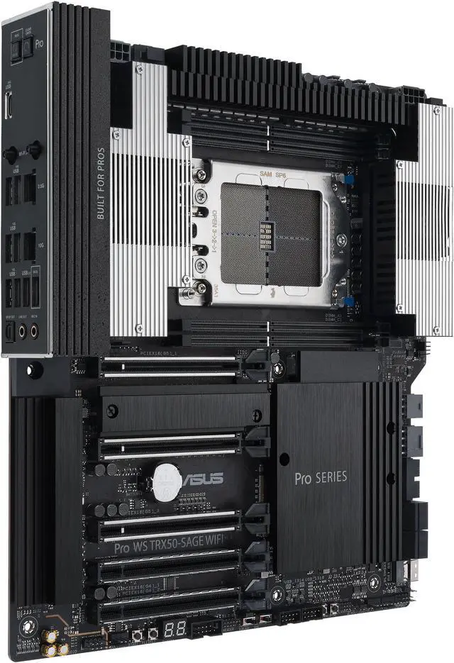 ASUS Pro WS TRX50 SAGE WIFI CEB Workstation motherboard  AMD Ryzen  Threadripper  PRO 7000 WX Series Processors ECC R DIMM DDR5  36 power stage  WiFi 7 PCIe 5 0 x 16  PCIe 5 0 M 2  10 Gb and 2 5 Gb LAN  multi GPU support