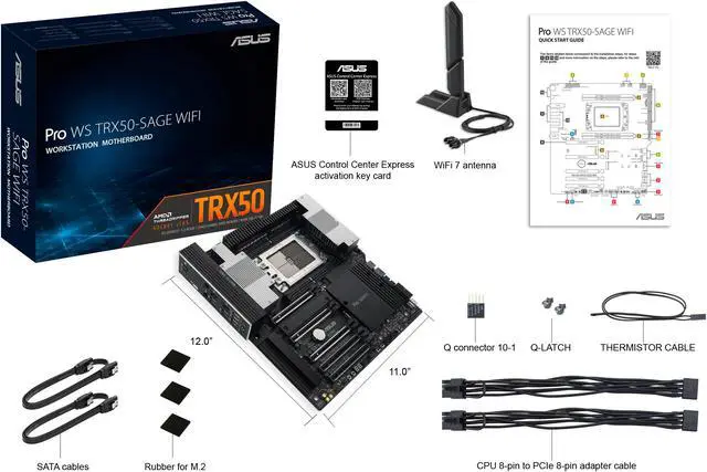 ASUS Pro WS TRX50 SAGE WIFI CEB Workstation motherboard  AMD Ryzen  Threadripper  PRO 7000 WX Series Processors ECC R DIMM DDR5  36 power stage  WiFi 7 PCIe 5 0 x 16  PCIe 5 0 M 2  10 Gb and 2 5 Gb LAN  multi GPU support