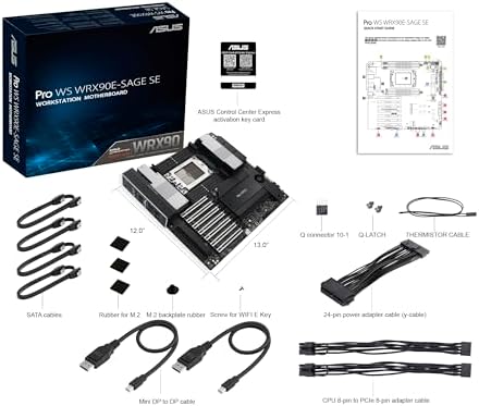 ASUS Pro WS WRX90E SAGE SE EEB Workstation Motherboard  AMD Ryzen  Threadripper  PRO 7000 WX Series  ECC R DIMM DDR5  32 Power Stage 7xPCIe 5 0x16  PCIe 5 0 M 2  10Gb & 2 5Gb LAN  Multi GPU Support