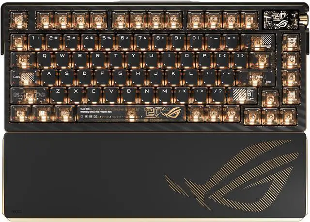 ASUS ROG 20th Edition Azoth Extreme   Wireless Mechanical Gaming Keyboard   75  TKL  ROG NX Snow V2 Linear Switch  Aluminum Chassis  Carbon Fiber  Color OLED Screen  PBT Keycaps  Gold/Black