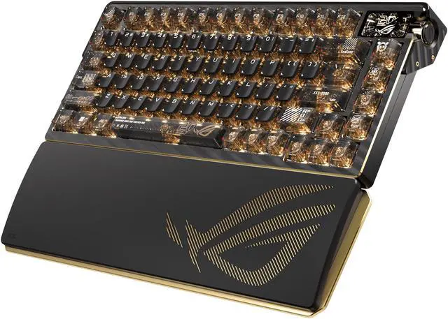 ASUS ROG 20th Edition Azoth Extreme   Wireless Mechanical Gaming Keyboard   75  TKL  ROG NX Snow V2 Linear Switch  Aluminum Chassis  Carbon Fiber  Color OLED Screen  PBT Keycaps  Gold/Black
