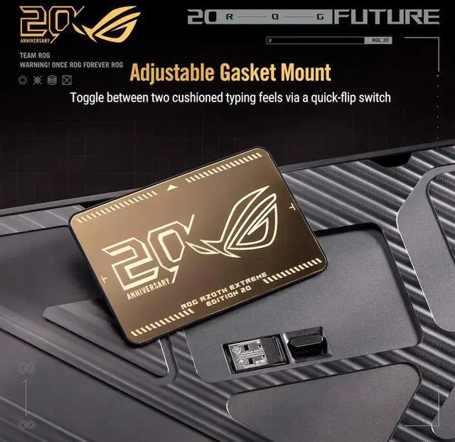ASUS ROG 20th Edition Azoth Extreme   Wireless Mechanical Gaming Keyboard   75  TKL  ROG NX Snow V2 Linear Switch  Aluminum Chassis  Carbon Fiber  Color OLED Screen  PBT Keycaps  Gold/Black