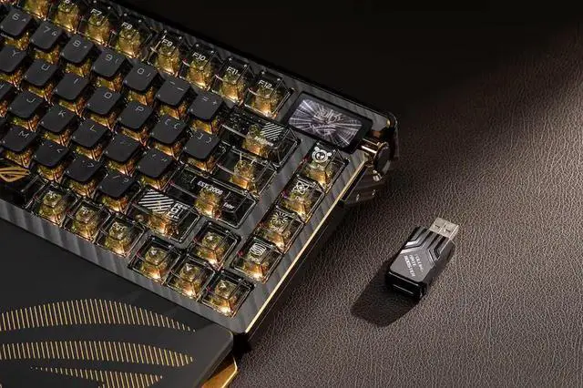 ASUS ROG 20th Edition Azoth Extreme   Wireless Mechanical Gaming Keyboard   75  TKL  ROG NX Snow V2 Linear Switch  Aluminum Chassis  Carbon Fiber  Color OLED Screen  PBT Keycaps  Gold/Black