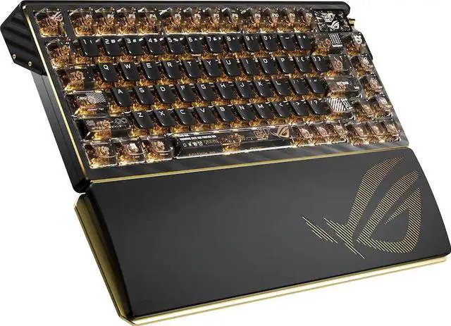 ASUS ROG 20th Edition Azoth Extreme   Wireless Mechanical Gaming Keyboard   75  TKL  ROG NX Snow V2 Linear Switch  Aluminum Chassis  Carbon Fiber  Color OLED Screen  PBT Keycaps  Gold/Black