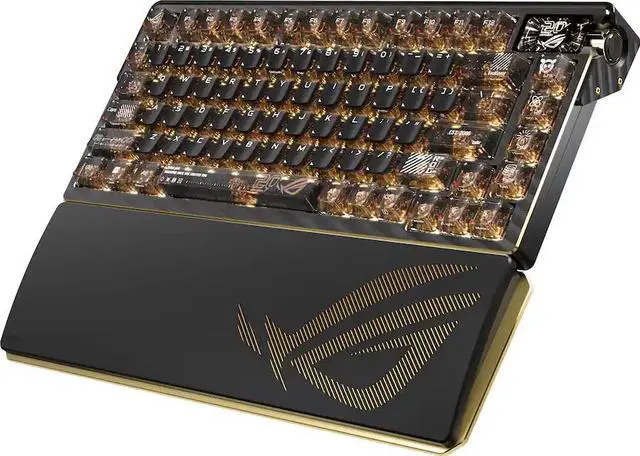 ASUS ROG 20th Edition Azoth Extreme   Wireless Mechanical Gaming Keyboard   75  TKL  ROG NX Snow V2 Linear Switch  Aluminum Chassis  Carbon Fiber  Color OLED Screen  PBT Keycaps  Gold/Black