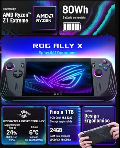 ASUS ROG Ally X Console RC72LA#B0D49B5DTD  7 Glossy 120Hz  AMD Ryzen Z1 Extreme  RAM 24GB  1TB SSD PCIE  Windows 11 Home  Black