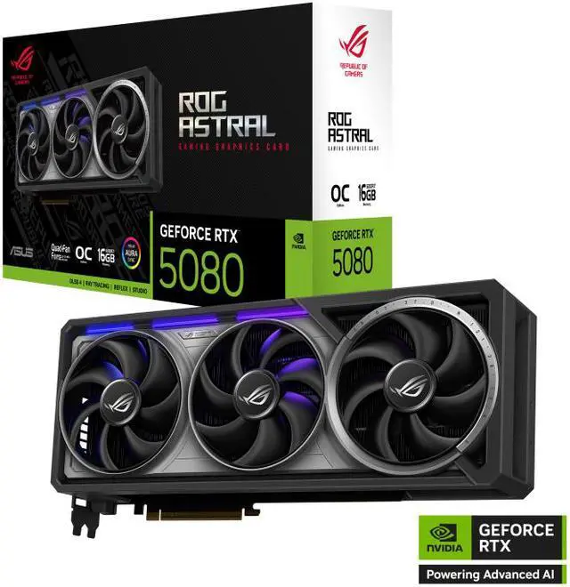 ASUS ROG Astral GeForce RTX 5080 16GB GDDR7 OC Edition ROG ASTRAL RTX5080 O16G GAMING PCI Express 5 0 DLSS 4 0 Graphics Card
