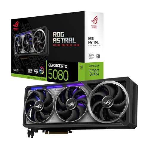 ASUS ROG Astral GeForce RTX 5080 16GB GDDR7 Gaming Graphics Card  Nvidia GeForce RTX5080  Four Fans  3 8 Slot Design  PCIe 5 0  2X HDMI 2 1b  3X DisplayPort 2 1a  ROG ASTRAL RTX5080 16G Gaming 