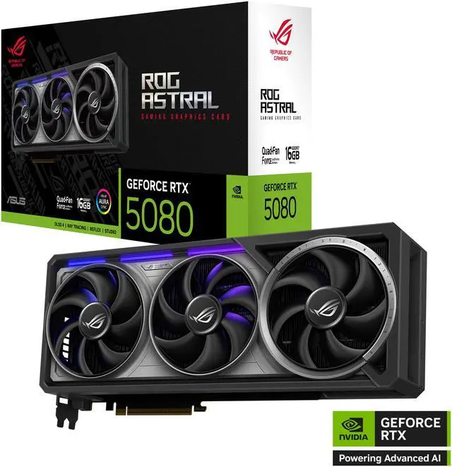 ASUS ROG Astral GeForce RTX 5080 16GB 256 Bit GDDR7 PCI Express 5 0 DLSS 4 0 Graphics Card ROG ASTRAL RTX5080 16G GAMING