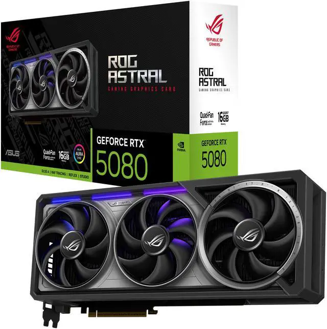 ASUS ROG Astral GeForce RTX 5080 16GB 256 Bit GDDR7 PCI Express 5 0 DLSS 4 0 Graphics Card ROG ASTRAL RTX5080 16G GAMING