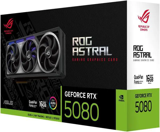 ASUS ROG Astral GeForce RTX 5080 16GB 256 Bit GDDR7 PCI Express 5 0 DLSS 4 0 Graphics Card ROG ASTRAL RTX5080 16G GAMING