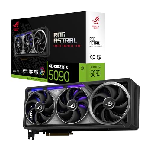 ASUS Tarjeta gráfica para juegos ROG Astral GeForce RTX™ 5090 OC Edition (PCIe® 5.0, 32 GB GDDR7, HDMI®/DP 2.1, 3.8 ranuras, diseño de 4 ventiladores, ventiladores de tecnología axial, cámara de vapor