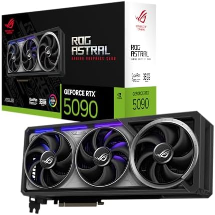 ASUS ROG Astral GeForce RTX 5090 White OC Edition Gaming Graphics Card  PCIe 5 0  32GB GDDR7  HDMI/DP 2 1  3 8 slot  4fan design  Axial tech fans  patented vapor chamber  Phase change GPU thermal pad 