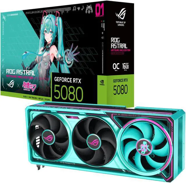 ASUS ROG Astral GeForce RTX 5080 16GB GDDR7 OC HATSUNE MIKU EDITION PCI Express 5 0 x16 Graphics Card ROG ASTRAL RTX5080 O16G MIKU W