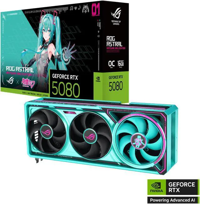 ASUS ROG Astral GeForce RTX 5080 16GB GDDR7 OC HATSUNE MIKU EDITION PCI Express 5 0 x16 Graphics Card ROG ASTRAL RTX5080 O16G MIKU W