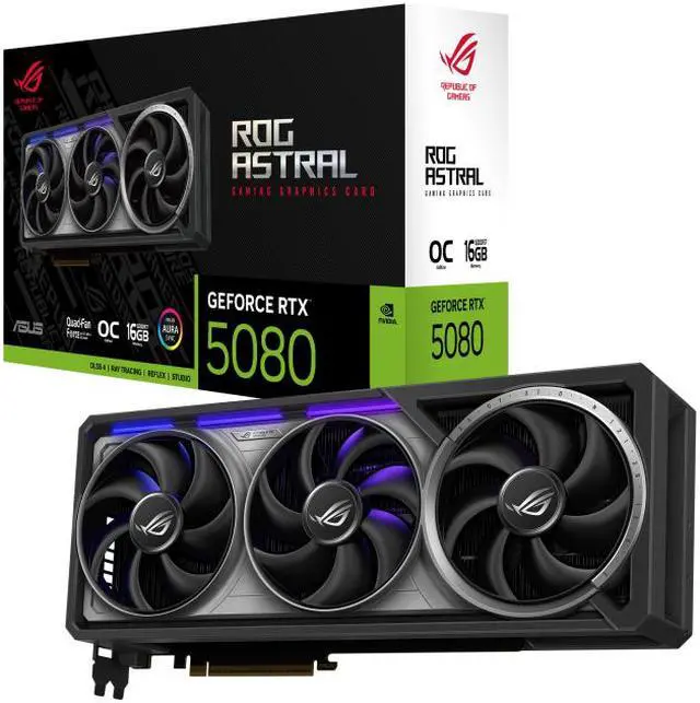 ASUS ROG Astral GeForce RTX 5080 16GB GDDR7 OC Edition ROG ASTRAL RTX5080 O16G GAMING PCI Express 5 0 DLSS 4 0 Graphics Card