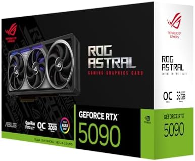 ASUS ROG Astral NVIDIA GeForce RTX 5090 32GB GDDR7 OC Edition Gaming Graphics Card  PCIe 5 0  HDMI/DP 2 1  3 8 Slot  4 Fan Design  Axial tech Fans  Patented Vapor Chamber   3 Year Warranty