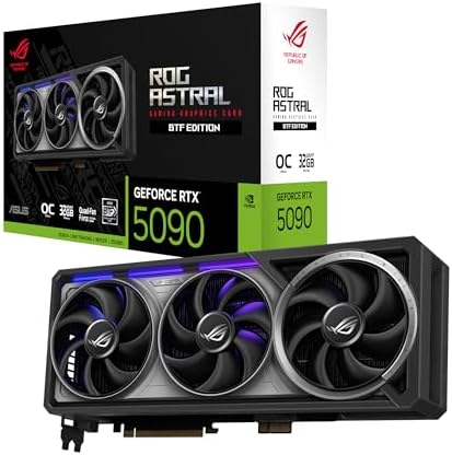 ASUS ROG Astral NVIDIA GeForce RTX 5090 32GB GDDR7 OC Edition Gaming Graphics Card  PCIe 5 0  HDMI/DP 2 1  3 8 Slot  4 Fan Design  Axial tech Fans  Patented Vapor Chamber   3 Year Warranty