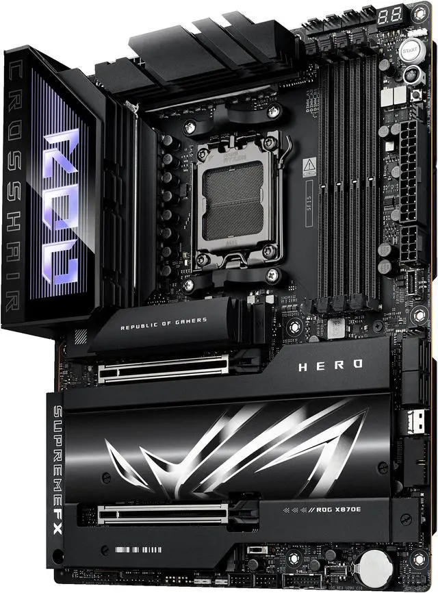 Placa base ASUS ROG CROSSHAIR X870E HERO AMD X870E AM5 ATX, compatible con PC con IA avanzada, 18+2+2 etapas de potencia, DDR5, PCIe 5.0, 5x M.2, Wi-Fi 7, USB4, overclocking con IA, Core Flex, ranura PCIe Q-Release Slim