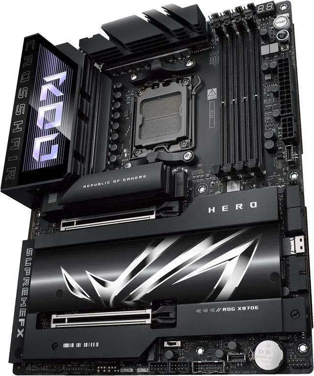 Placa base ASUS ROG CROSSHAIR X870E HERO AMD X870E AM5 ATX, compatible con PC con IA avanzada, 18+2+2 etapas de potencia, DDR5, PCIe 5.0, 5x M.2, Wi-Fi 7, USB4, overclocking con IA, Core Flex, ranura PCIe Q-Release Slim