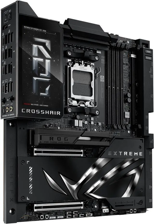 ASUS ROG CROSSHAIR X870E EXTREME AMD X870E AM5 E ATX Gaming Motherboard   20 2 2 Power Stages  DDR5  PCIe 5 0  5x M 2  5G & 10G LAN  Wi Fi 7  USB4 Type C  5" LCD  AI Overclocking & Networking
