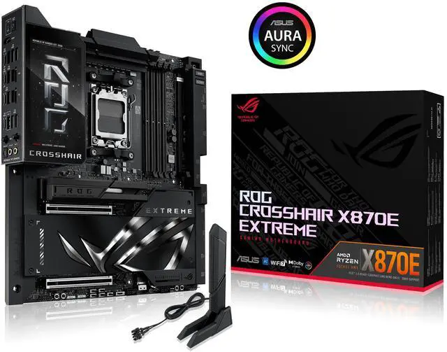 ASUS ROG CROSSHAIR X870E EXTREME AMD X870E AM5 E ATX Gaming Motherboard   20 2 2 Power Stages  DDR5  PCIe 5 0  5x M 2  5G & 10G LAN  Wi Fi 7  USB4 Type C  5" LCD  AI Overclocking & Networking