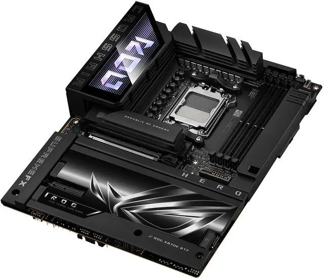 ASUS ROG CROSSHAIR X870E HERO BTF AMD X870E ATX Board with Hidden connector Design and High power GPU Slot for Clean Cable Management  18 2 2 Power  DDR5  WiFi 7  5x M 2  PCIe 5 0  USB4  Advanced AI PC ready