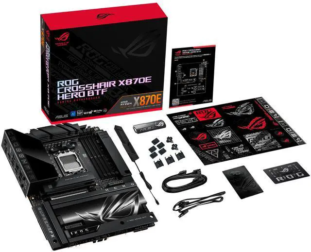 ASUS ROG CROSSHAIR X870E HERO BTF AMD X870E ATX Board with Hidden connector Design and High power GPU Slot for Clean Cable Management  18 2 2 Power  DDR5  WiFi 7  5x M 2  PCIe 5 0  USB4  Advanced AI PC ready