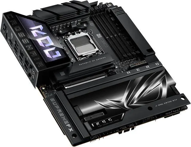 ASUS ROG CROSSHAIR X870E HERO BTF AMD X870E ATX Board with Hidden connector Design and High power GPU Slot for Clean Cable Management  18 2 2 Power  DDR5  WiFi 7  5x M 2  PCIe 5 0  USB4  Advanced AI PC ready