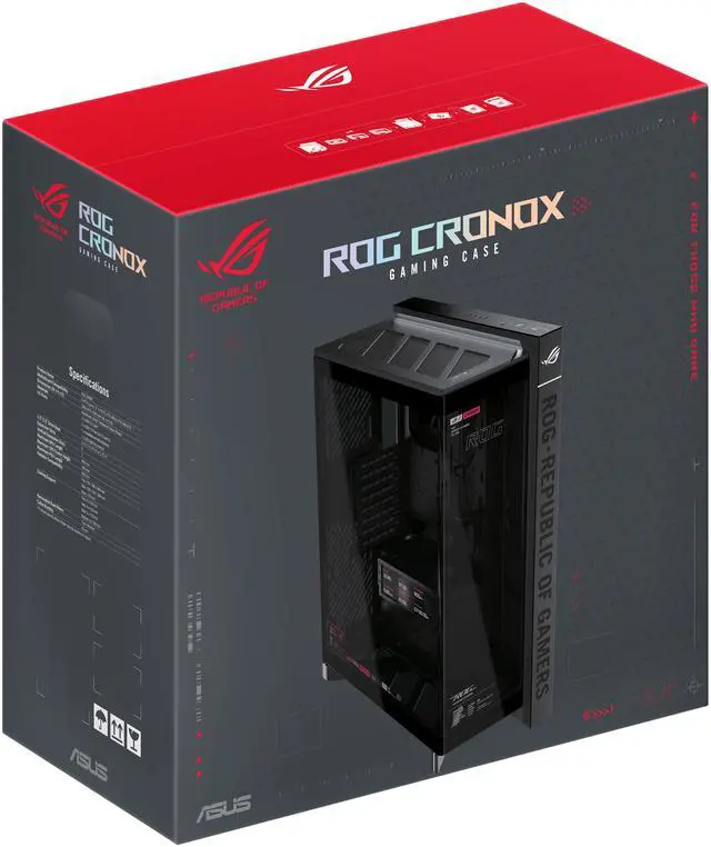 ASUS ROG Cronox Full Tower Gaming PC Case Curved Tempered Glass Side Panel  Support for Graphics Cards up to 400mm Long  EATX and BTF Motherboards  9 2 Inch LCD Case Screen Module