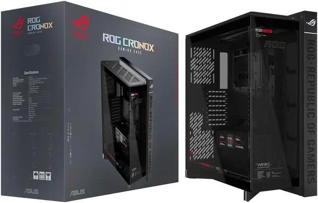 ASUS ROG Cronox Full Tower Gaming PC Case Curved Tempered Glass Side Panel  Support for Graphics Cards up to 400mm Long  EATX and BTF Motherboards  9 2 Inch LCD Case Screen Module