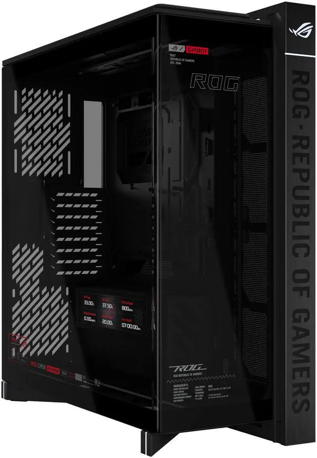 ASUS ROG Cronox Full Tower Gaming PC Case Curved Tempered Glass Side Panel  Support for Graphics Cards up to 400mm Long  EATX and BTF Motherboards  9 2 Inch LCD Case Screen Module