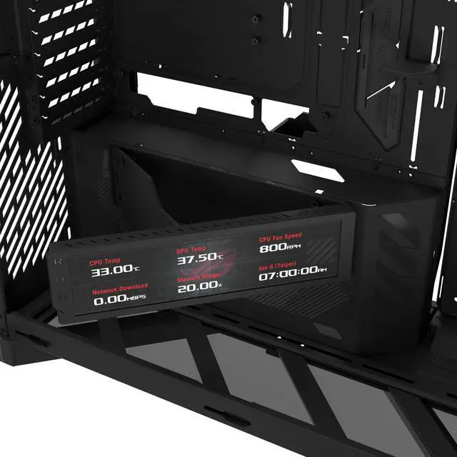 ASUS ROG Cronox Full Tower Gaming PC Case Curved Tempered Glass Side Panel  Support for Graphics Cards up to 400mm Long  EATX and BTF Motherboards  9 2 Inch LCD Case Screen Module