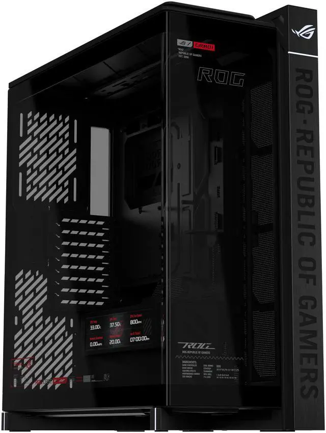 ASUS ROG Cronox Full Tower Gaming PC Case Curved Tempered Glass Side Panel  Support for Graphics Cards up to 400mm Long  EATX and BTF Motherboards  9 2 Inch LCD Case Screen Module