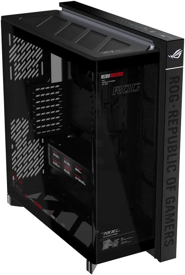 ASUS ROG Cronox Full Tower Gaming PC Case Curved Tempered Glass Side Panel  Support for Graphics Cards up to 400mm Long  EATX and BTF Motherboards  9 2 Inch LCD Case Screen Module