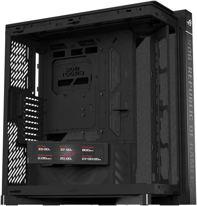 ASUS ROG Cronox Full Tower Gaming PC Case Curved Tempered Glass Side Panel  Support for Graphics Cards up to 400mm Long  EATX and BTF Motherboards  9 2 Inch LCD Case Screen Module