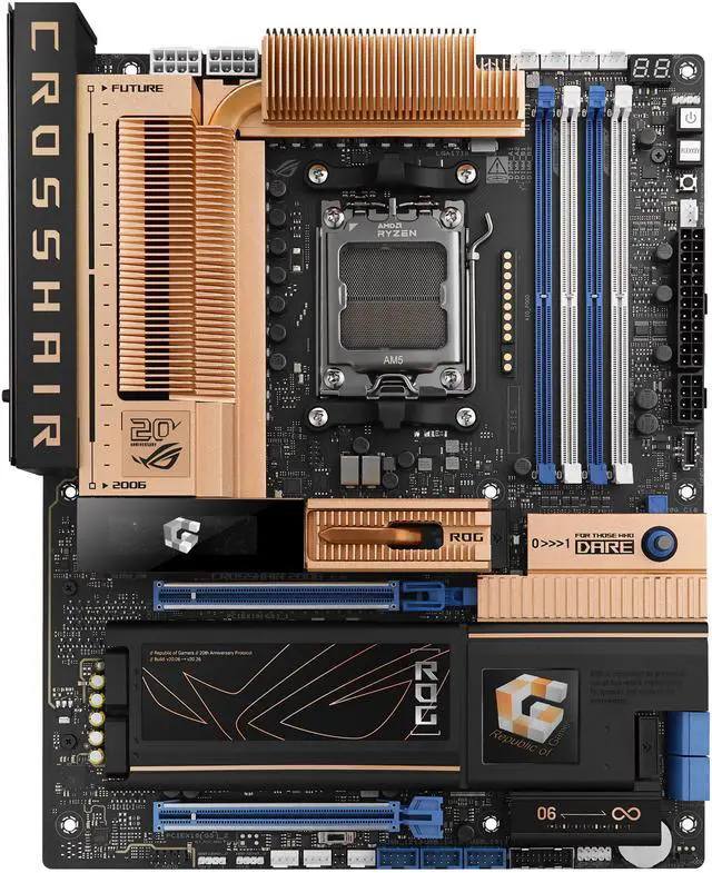 ASUS ROG Crosshair 2006 X870E AM5 ATX motherboard  DDR5  DIMM Fit  WiFi 7  10Gb LAN  5x M 2  2x USB4  2" OLED Display  AIO Q Connector