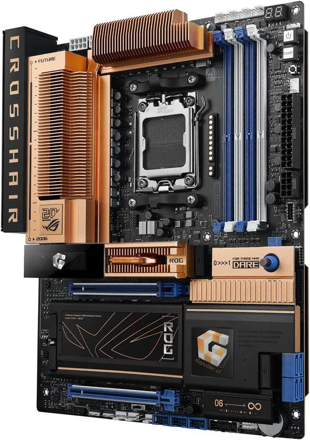 ASUS ROG Crosshair 2006 X870E AM5 ATX motherboard  DDR5  DIMM Fit  WiFi 7  10Gb LAN  5x M 2  2x USB4  2" OLED Display  AIO Q Connector