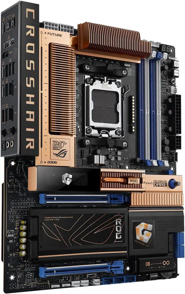 ASUS ROG Crosshair 2006 X870E AM5 ATX motherboard  DDR5  DIMM Fit  WiFi 7  10Gb LAN  5x M 2  2x USB4  2" OLED Display  AIO Q Connector