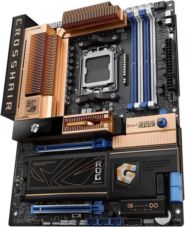 ASUS ROG Crosshair 2006 X870E AM5 ATX motherboard  DDR5  DIMM Fit  WiFi 7  10Gb LAN  5x M 2  2x USB4  2" OLED Display  AIO Q Connector