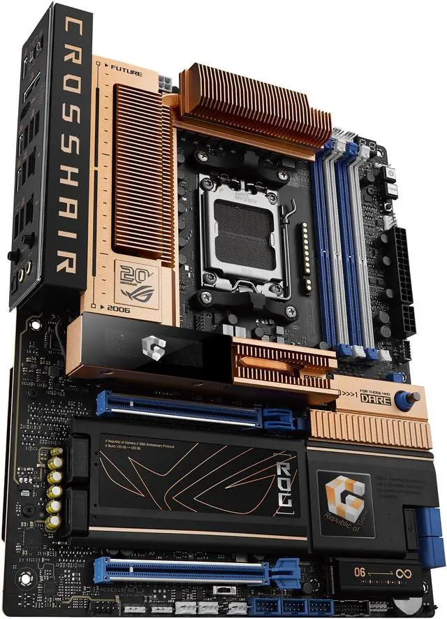 ASUS ROG Crosshair 2006 X870E AM5 ATX motherboard  DDR5  DIMM Fit  WiFi 7  10Gb LAN  5x M 2  2x USB4  2" OLED Display  AIO Q Connector